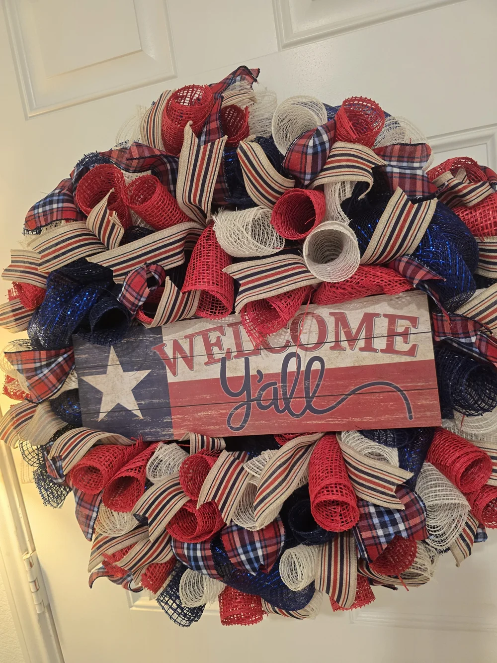 Welcome Y'all Red, White & Blue Holiday Wreath Texas